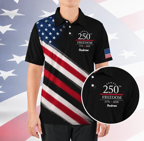 Usa 250th Anniversary Polo Shirt, Patriotic American Flag Golf Polo, 4th Of July Aop Polo Shirt