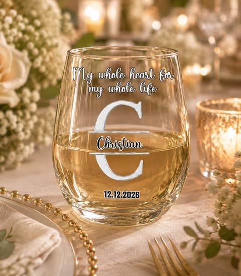 Personalized Monogram & Romantic Quote Uv Printed Eggshell Glass Cup, Custom Engraved Groomsmen, Husband, & Gay Wedding Glassware