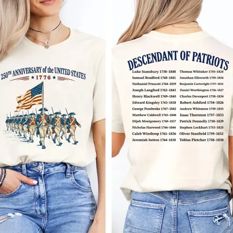 Descendant Of Patriots Front & Back Shirt, Custom Name 250 Years Usa Shirt, Patriotic 1776 - 2026 Tee, Basic Tee / Sand