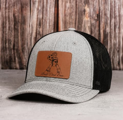 Custom Photo Sketch Line Art Dad - Personalized Leather Patch Hat - Father'S Day Gifts For Husband, Dad, Daddy, Grandpa, Papa