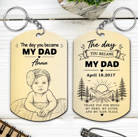 Custom Photo Pencil Sketch Calendar The Day You Became My Mom Dad - Personalized Aluminum Keychain