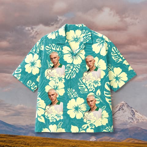 Custom Face Hawaiian Shirt, Personalized Hibiscus Aloha Shirt, Tropical Portrait Shirt, Family Friends Vacation Gift, Unique Custom Resort Wear