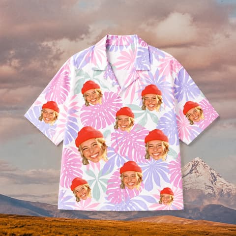 Custom Face Hawaiian Shirt, Personalized Pastel Floral Aloha Shirt, Tropical Portrait Button Up, Family Friends Vacation Gift, Unique Custom Summer Shirt