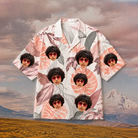 Custom Face Hawaiian Shirt, Personalized Leaf Graphic Aloha Shirt, Tropical Portrait Button Up, Family Friends Vacation Gift, Unique Custom Summer Shirt