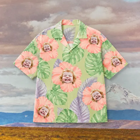 Custom Face Hawaiian Shirt, Personalized Leaf Graphic Aloha Shirt, Tropical Portrait Button Up, Family Friends Vacation Gift, Unique Custom Summer Shirt