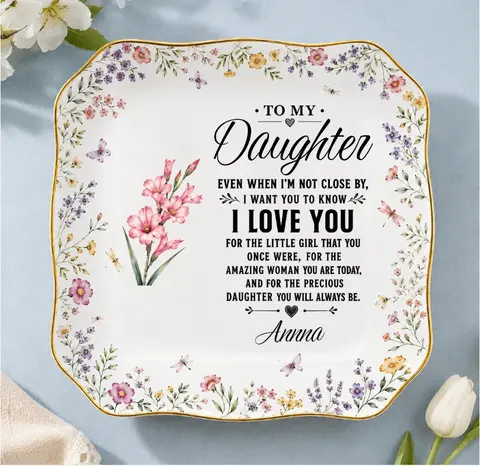 To My Daughter Birth Month Flower, Personalized Lace Square Jewelry Dish