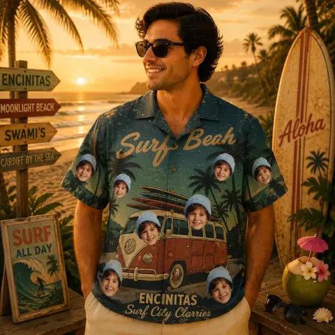 Personalized "Encinitas Surf City" Aloha Shirt