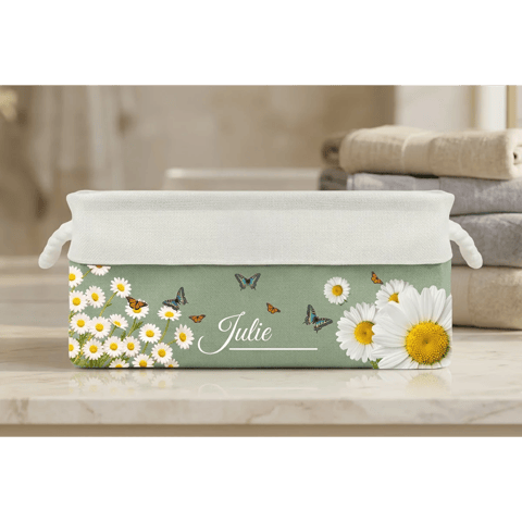 Custom Birth Flower & Name For Her, Wife, Daughter, Sister, Coworker - Personalized Storage Basket