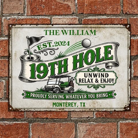 Personalized Golf 19th Hole Proudly Customized Classic Metal Signs