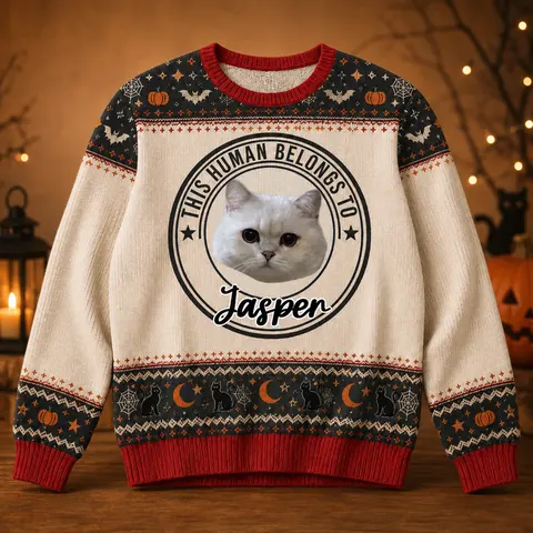 Personalized Custom Pet Face Halloween Sweatshirt With Pet Name Gift