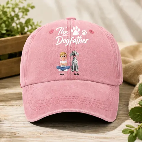 The Dogfather Baseball Cap – Washed Denim With Fun Dog Dad Graphic, Casual Adjustable Fit, Perfect Gift For Dog Lovers
