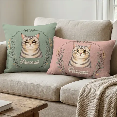 Custom Pet Portrait Watercolor Woven Pillow - Personalized Pillow Cover