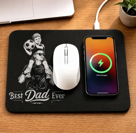 Custom Photo Pencil Sketch Best Dad Ever - Personalized Leather Charging Mat
