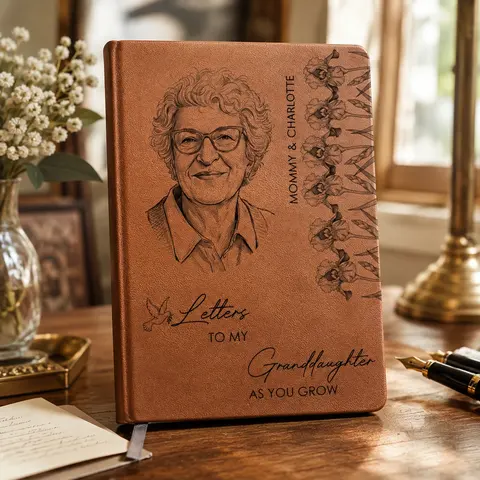 Custom Photo Pencil Sketch Birth Month Flowers Letters To My Daughter And Son - Personalizd Leather Journal