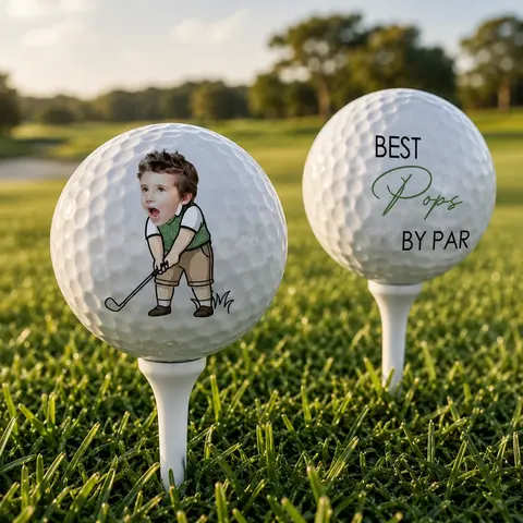 Custom Photo Best Daddy By Par Cartoon Kid - Personalized Golf Ball