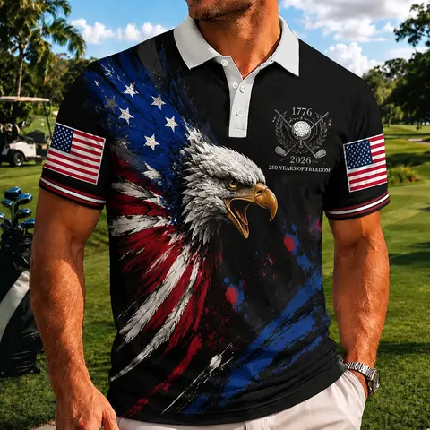 250 Years Of American Patriotic Golf Polo Shirt, Usa Flag 250th Anniversary Aop Polo Shirt
