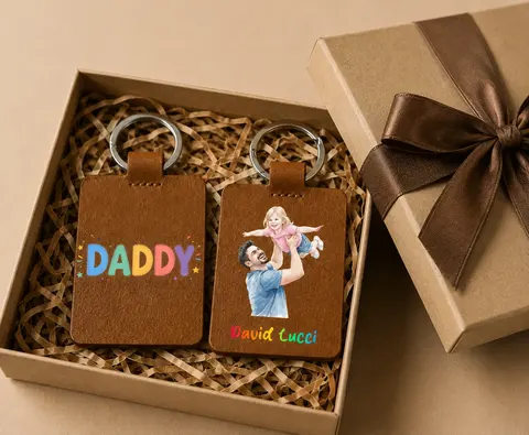Custom Photo Pencil Sketch Calendar The Day You Became My Daddy Mommy - Personalized Custom Shaped Leather Keychain