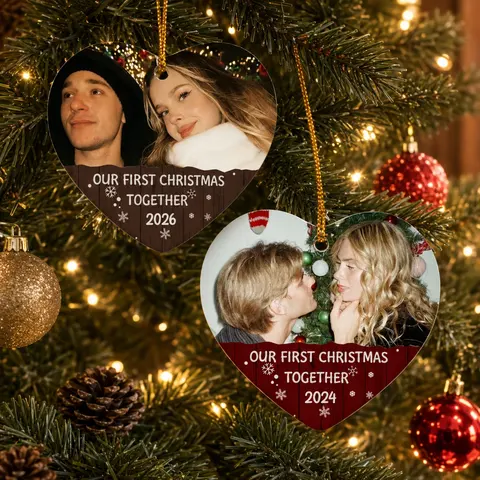 Personalized Acrylic Christmas Ornament Heart Shape Custom Couple Photo First Christmas Together Keepsake Gift