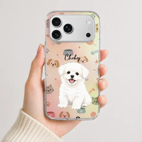 Custom Pet Portrait Watercolor Art Striped Pattern Gift For Pet Lovers - Personalized Phone Case