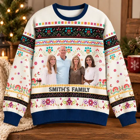 Custom Portrait Ugly Christmas Sweater - Personalized Name Family Matching Sweatshirt Festive Winter Gift