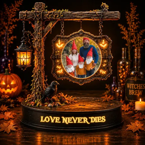 Personalized "Hanging Sign Tree" Family Photo & Message Halloween Led Night Light