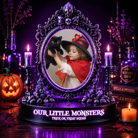 Personalized "Witch Mirror & Candlesticks" Kids Photo Halloween Led Night Light