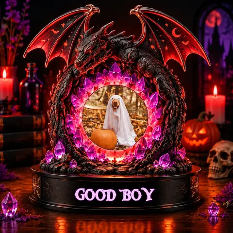 Personalized "Dragon & Crystal" Pet Photo Halloween Led Night Light