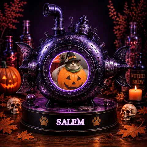 Personalized "Steampunk Submarine" Pet Photo & Name Halloween Led Night Light