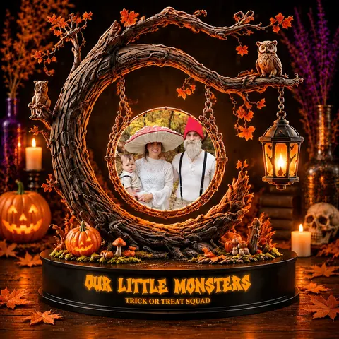 Personalized "Tree Branch Swing" Family Photo Halloween Led Night Light