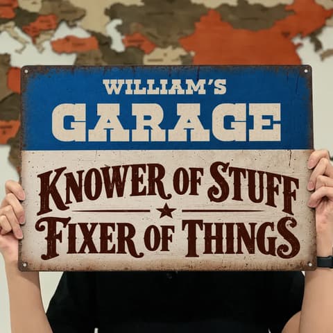 Garage Workshop Man Cave Knower Of Stuff Fixer Of Things - Personalized Classic Metal Signs