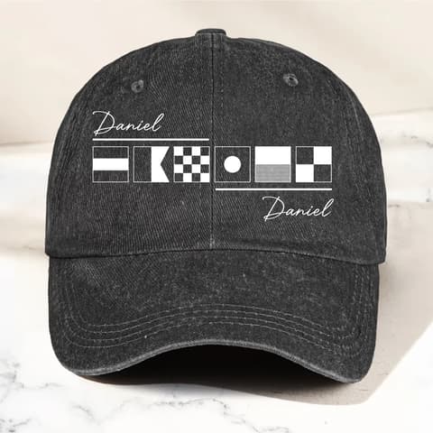 Name In Nautical Flags - Personalized Distressed Denim Cap