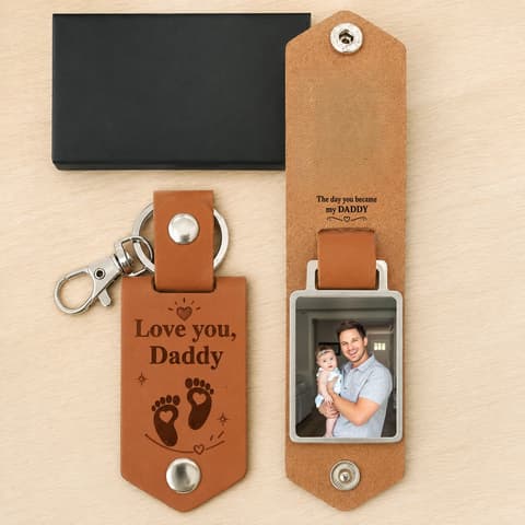 The Day You Became My Daddy Custom Calendar - Personalized Leather Photo Keychain