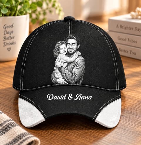 Custom Photo Bold Sketch Best Dad Grandpa Ever Family Portrait - Personalized Classic Cap