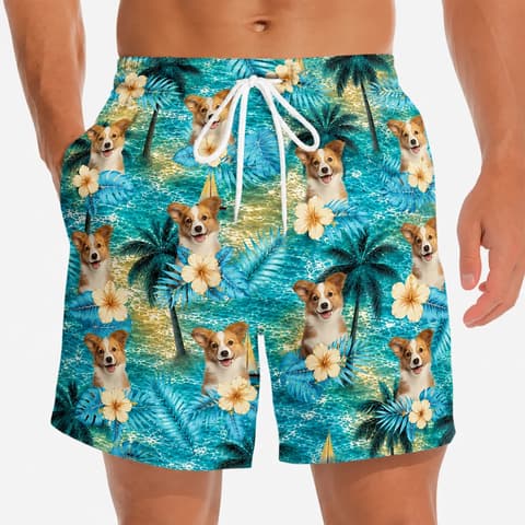 Custom Print Tropical Hawaiian Aloha Men Beach Shorts - Personalized Summer Vacation And Travel Shorts For Dog Cat Lovers, Dog Dad And Mom, Cat Owners