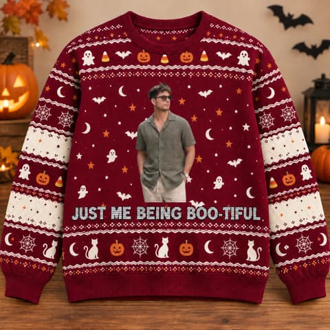 Custom Portrait Halloween Ugly Sweater - Spooky Season Knit Sweater