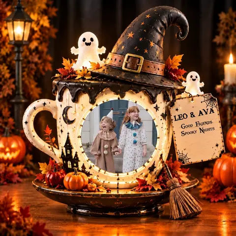 Personalized "Witch Teacup" Kids Photo Halloween Led Night Light