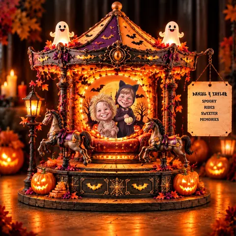 Personalized "Spooky Carousel" Kids Photo Halloween Led Night Light