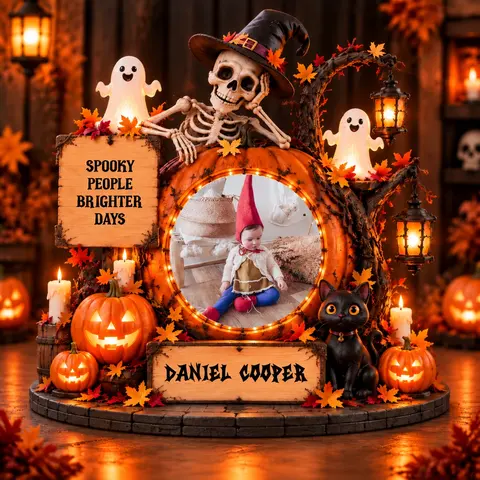 Personalized "Skeleton Pumpkin" Kids Photo Halloween Led Night Light