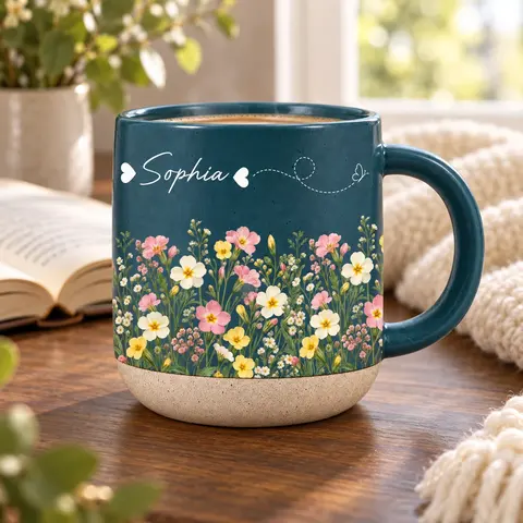 Custom Name & Birth Flower For Her, Coworkers, Daughter, Friends Pottery Cup - Personalized Mug