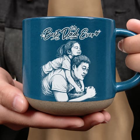 Custom Photo Pencil Sketch Best Dad Grandpa Ever Family Portrait - Personalized Pottery Mug