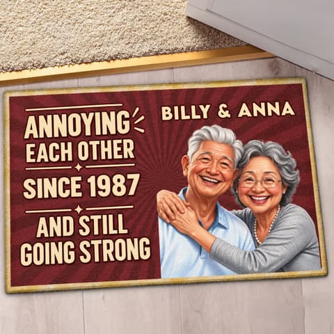 Custom Photo Caricature Vintage Annoying Each Other - Personalized Doormat