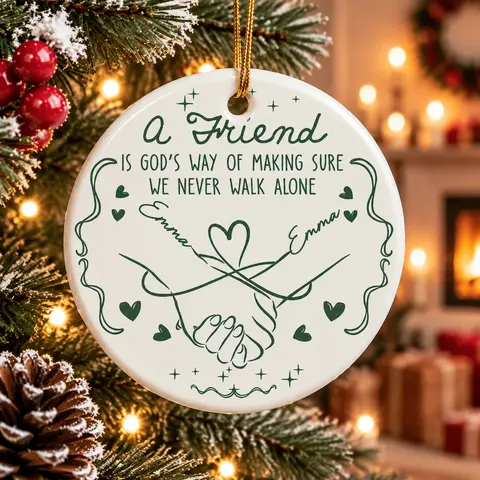Personalized Ceramic Christmas Ornament Round Shape Custom Name Friendship Gift A Friend Is God’S Way Keepsake Christmas Gift