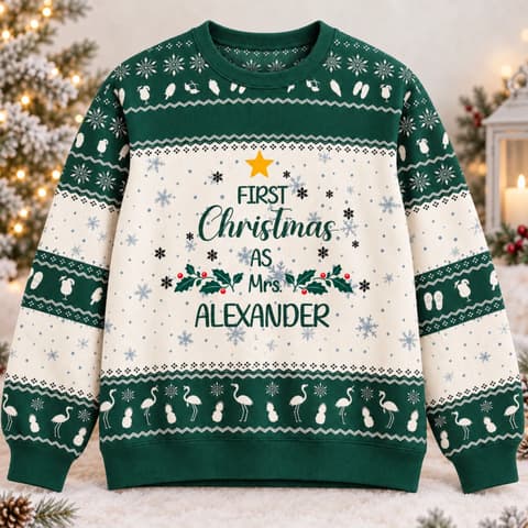 Personalized First Christmas As Mr & Mrs Sweatshirt - Custom Family Name Ugly Christmas Sweater, Newlywed Christmas Gift