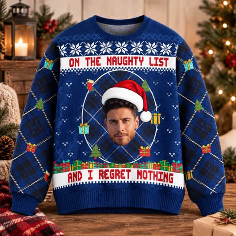 Custom Face Naughty List Sweater - Personalized Christmas Ugly Sweatshirt With Face Photo