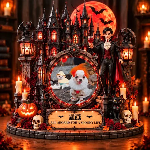 Personalized "Dracula Castle" Pet Photo Halloween Led Night Light