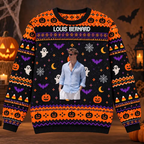 Custom Face Spooky Sweater - Personalized Halloween Ugly Sweatshirt With Portrait Photo And Name