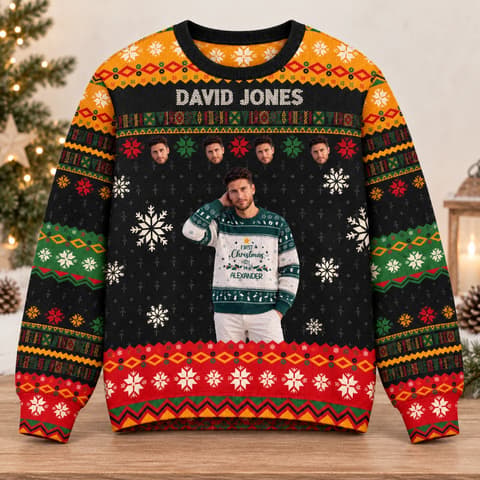 Classic Holiday Pattern Pullover - Custom Photo And Name Christmas Ugly Sweatshirt