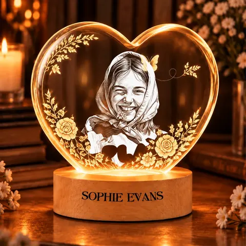 Personalized "Floral Heart" Photo Keepsake Led Night Light