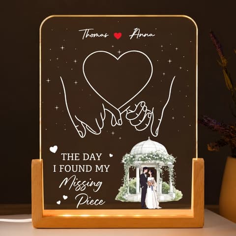 The Day I Found My Missing Piece - Custom Photo & Special Date Calendar - Personalized Night Light
