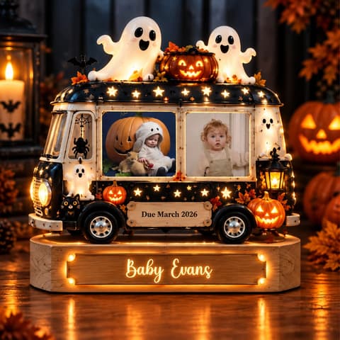 Personalized "Spooky Camper Van" Baby Photo Halloween Led Night Light